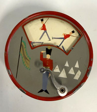 Vintage Switzerland Hand Crank Mechanical Music Box Tin Soldier Theme Embossed picture