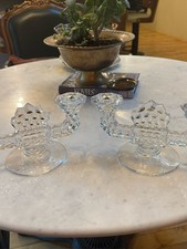 Vintage Clear Pressed Glass Double Candlestick Holders Candelabra Pair Cubist picture