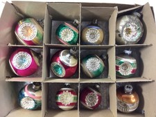 12 Vtg Mixed Christmas Ornaments Shiny Brite Double Reflector Indent Starburst picture