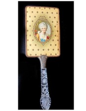 Vintage Marie Antoinette Woman's Hand Mirror with Cut Glass Art Deco Handle picture