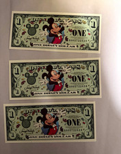 2000 Series Disney Dollars  $1 Uncirculated Consecutive Lot of 3 Series A picture