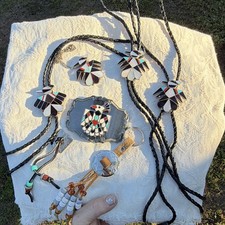 Vintage 1970s Southwestern Thunderbird Western 7-Pc Lot - Buckle, 3 Bolos, Fobs picture
