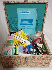 Vintage Floral Sewing Box w/Assorted Supplies 🏵️ Scissors J&P Hem Facing Bodkin picture