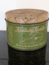 RARE (NOT COL SANDERS) Kentucky Kandies 14 oz Cream Candy Danville KY EMPTY Tin picture