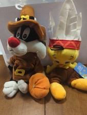 Vintage 1999 Tweety Sylvester Pilgrim Indian Bean Bag Plush Warner Bros Studios  picture