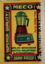 Rare Indian Matchbox Label - Meco Safety Matches - Blender picture