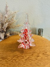 RARE Vintage Holiday Crystal Christmas Tree With Ruby Red Ribbon Swirl 6” picture