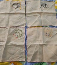VTG Set of 4 Mid Century Pretty Hand Embroidered Napkins With Ladies Faces 9.5