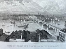 Antique Engraving of London from the Tower of St. Saviour's 1843 N840 picture