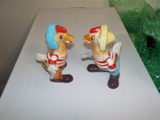 2 Vintage 1950's Kreiss Ceramics Anthro Mexican Chickens w/ Guns Dueling Figure picture