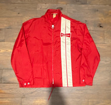 Vintage Budweiser Beer Racing Jacket Red White Stripe Logo Windbreaker USA sizeL picture