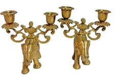 Solid Brass Lord Indra Airavata Elephant Candelabra Antique Artifact Pair - RARE picture