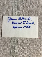 1950 James Jimmy Stewart Elwood P. Dowd Harvey Rabbit Autograph Signature Card picture