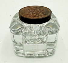 Antique Pennsylvania Railroad PRR Cast Glass Desk Inkwell w/ Embossed Metal Lid picture
