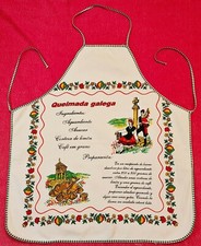 VINTAGE SPAIN FOLKLORE KITCHEN ART RECIPE WHITE RED GREEN COTTON APRON picture