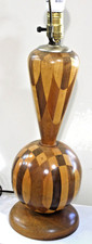 Vintage Mid Century Modern Hand Turned Inlaid Wood Parquetry Table Lamp  24