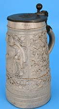 Antique c1870s German Regensburg Salt Glaze Stoneware Beer Stein King Gambrinus picture