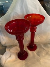 Pair of Vintage Red Glass Candle Holders picture