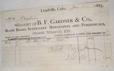 1889 Billhead receipt, B. F. Gardner & Co., Stationery, etc Leadville Colorado picture