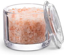 Glass Salt Cellar, with Lid, Embossed Pressed Glass, Clear Storage Container, fo picture