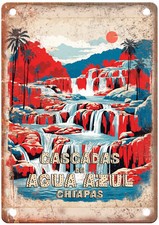 Vintage cascadas de agua azul  mexico retro Look Travel Poster Metal Sign T3294 picture