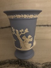 Wedgwood Blue Jasperware Flared Trumpet Pedestal Vase marked Made in England picture