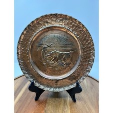 Vintage Mexican Bullfighter Copper Plate Wall Decor Art 7 Inch Round picture