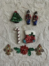 Vintage Sequin Beaded Christmas Ornaments 80s Set of 5 picture