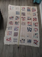 Antique Hand Pieced Hand Quilted Cutter Quilt 83x62 Vintage Scrap Patchwork picture