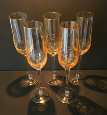 Vintage Pier 1, RARE Amber Crackle, Hand-blown Champagne Flutes, Set Of 5 picture