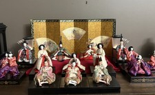 hina doll ningyo display set 15 figures w/ wooden storage boxes READ picture