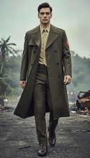 Vtg WW2 US Military Wool Serge Green Overcoat Trench Coat Pants Shirt Tie + Flaw picture