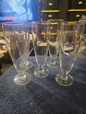 New Vtg Budweiser Millennium Pilsner Beer Glasses Gold Rim Footed Set of 5... picture