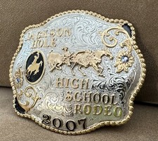 Rare Vintage 2007 Jackson Hole Wyoming Red Bluff Cowboy Rodeo Trophy Belt Buckle picture