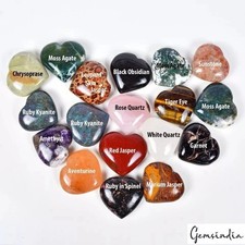 18 Pcs Natural Multi Color Heart Shape Crystal Mineral Healing Pocket Gemstones picture