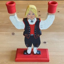 Vintage Norwegian Scandinavian Folk Art Wooden Candle Holder Handmade 10.75