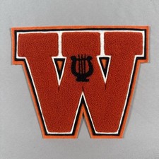 VTG Orange Chenille Letter W Patch Black/White Border 7x6” College HS Varsity picture