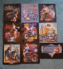 Lot of 9 Ande Rooney Harley-Davidson Embossed Tin Signs Pin-Up Girls Mint picture