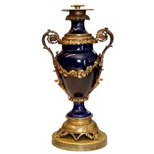 Large Antique French Sevres-Style Cobalt Blue Porcelain Urn Bronze Mounted 19