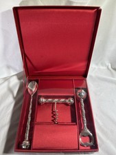 VTG Neiman Marcus Jingle Bells Corkscrew Bottle Opener Cocktail Spoon Bar Set picture