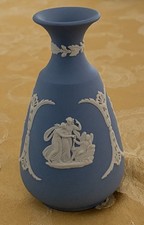 Vintage Wedgwood Blue Jasperware 5 Inch Bud Vase Made in England picture