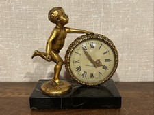 Antique Sterling Bronze New York Figural Desk Clock With Waltham Movement, Runs picture
