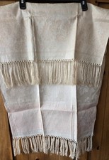 Antique 19thc Pink Damask and Cream Tea Guest Table Runner Towel with Fringe picture