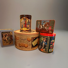 Lot of 5 Vintage Collectible Advertising Tins - Nestle 1989, Coca-Cola Puzzle picture