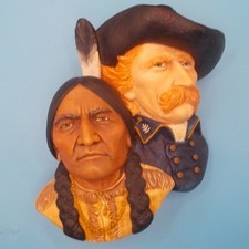 Vintage Bosson Sitting Bull & General Custer 3D Wall Plaque Western Americana picture