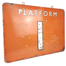 Vintage British Railway Platform 1 Enamel Sign 24x18 Train Station Railroad Sign picture