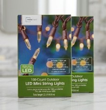 Two - Mainstays 100 Count Outdoor LED Mini Lights Brown Wire Warm White 22.5' picture