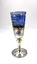 Vintage Hand Made 925 Sterling Silver and Blue Art Glass Kiddush Cup Israel picture