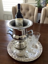 Vtg Antique Silver Plate Champagne Bucket Wine Cooler Trophy Urn Sheridan picture