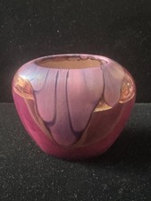 Vtg Nielsen's Handmade Ceramic Vase 24K Gold Overlay Mini Iridescent Luster Drip picture